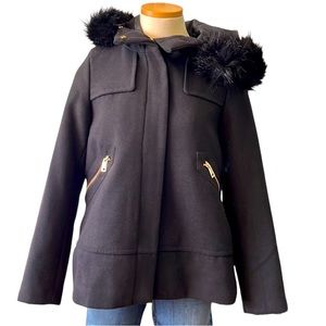 Zara Swing Jacket with Fur Trim Hood, Black, XS
